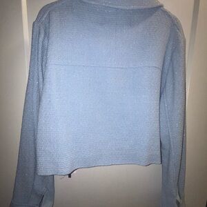 Zara Brand New Blue Metallic Cropped Knit Jacket